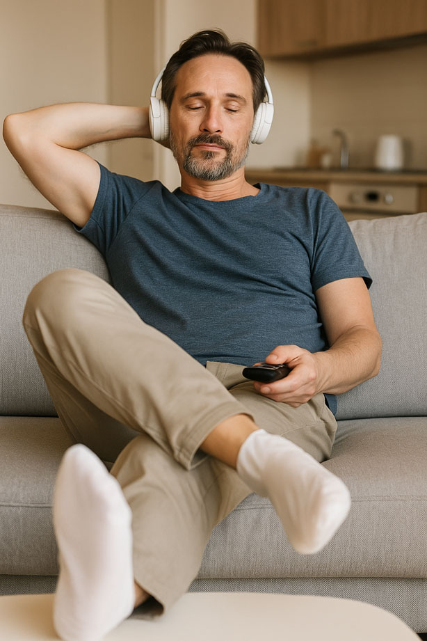 Man relaxing listening to music wearing MOLOSOC