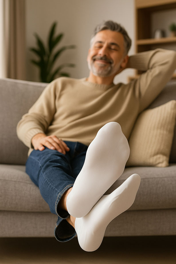 Man enjoying MOLOSOC on sofa